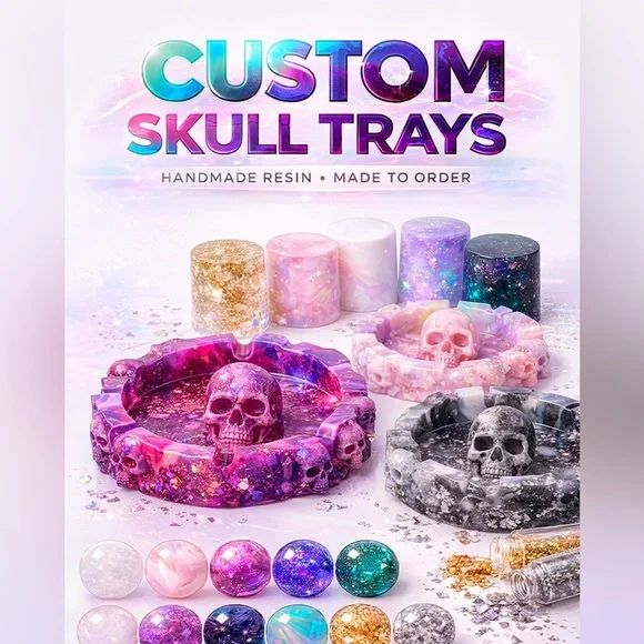 Skull Ashtray Red Black Drip | Handmade Resin - Picture 5 of 6